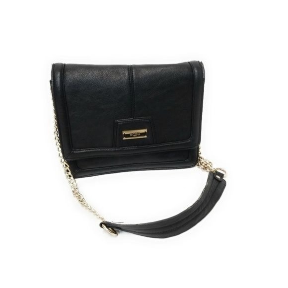 Bcbg Paris Black Vegan Leather Flap Bag Purse Chain Shoulder Strap Gold Hardware - Picture 1 of 8